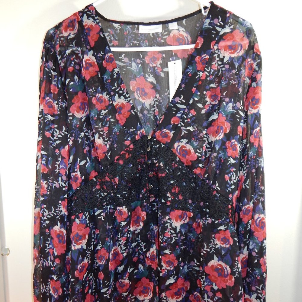 New York & Company Sheer Floral Print Blouse